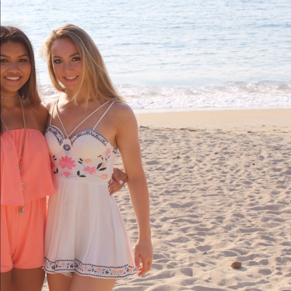 Strappy padded white floral romper